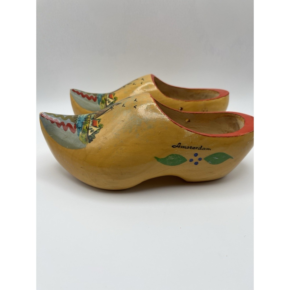Vintage Wooden Dutch Clogs Shoes Holland Windmill Hand Painted